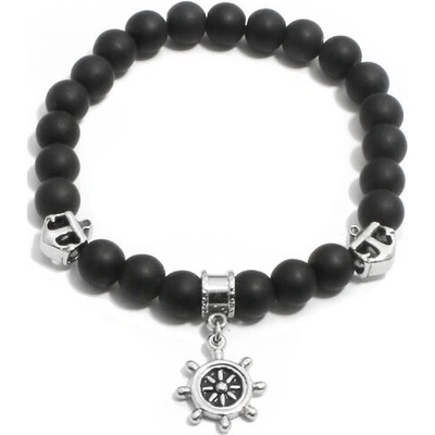 BM Jewellery Korálkový náramek 8,1 mm černý matný achát kormidlo S1007110