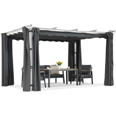 Garden Point Барбадос пергола за тераса 3х4 м с пердета Garden Point бяло-антрацит (ROGAP1342)