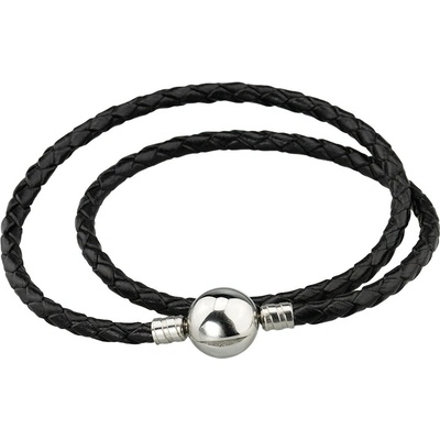 Linda's Jewelry kožený náramok Dvojitý Čierny Chirurgická oceľ INR089 Dĺžka: 17