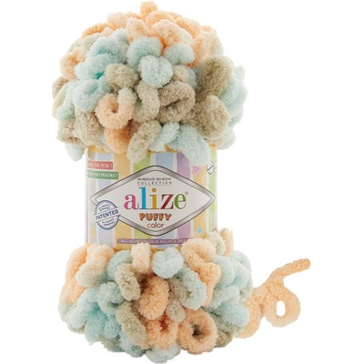 Alize příze Puffy color 8013 mentolová šedá a meruňková