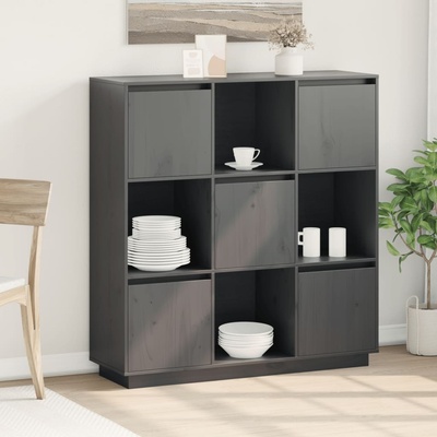 vidaXL Висок шкаф, сив, 110, 5x35x117 см, борово дърво масив (814371)