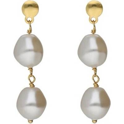 Victoria Cruz Pozlátené visiace náušnice so syntetickými perlami Sera A5560-00DT