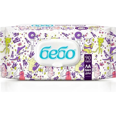 Bebo Влажни кърпички Bebo - С екстракт от лавандула, 90 броя (879)