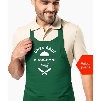 Kariban HobbyTriko Zástěra pro muže se jménem Dnes řádí v kuchyni.. Zelená