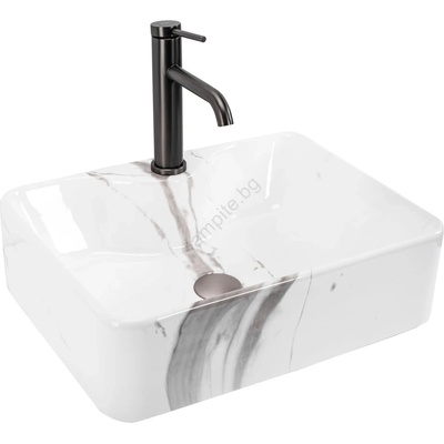 Rea REA-U5052 - Мивка за плот KELLY 38x49 cm керамика/бяла/мраморен декор (RE0281)