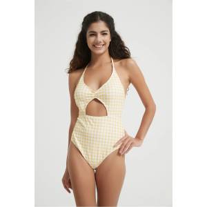 Be You Бански костюм Be You Women's BY Gingham Cut-Out Plunge Swimsuit - Yellow