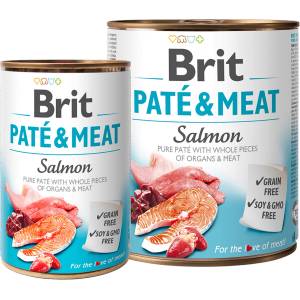 Brit patÉ & meat salmon - консервирана храна за кучета с 26% сьомга и 24% пилешко месо 0.800 кг