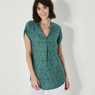 Tunika s ohrnutými rukávmi a potlačou zelená viacefarebná