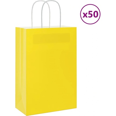 vidaXL Хартиени торбички 50 бр с дръжки жълти 21x11x31 см (4101770)