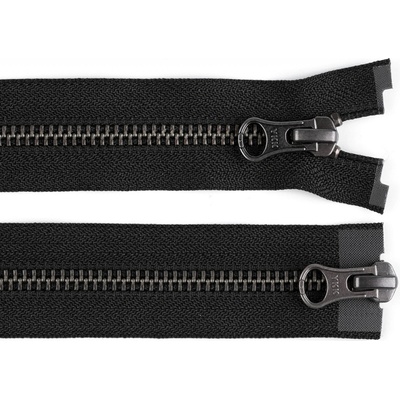 Zip kovový YKK No 5 dělitelný 2 jezdce / dvoucestný 60 cm na kožené bundy, střední, černá černý nikl