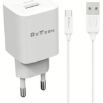 DeTech Мрежово зарядно устройство DeTech DE-62C, 18W, 1 x USB F, С кабел Type-C, QC, Бял - 40548