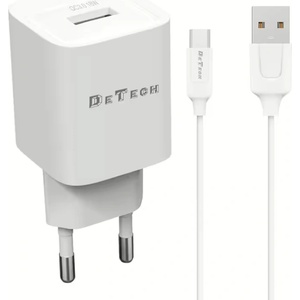 DeTech Мрежово зарядно устройство DeTech DE-62C, 18W, 1 x USB F, С кабел Type-C, QC, Бял - 40548