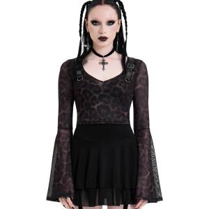 KILLSTAR дамски crop top с дълъг ръкав KILLSTAR - LEOPARD FLARED - кафяв - KSRA015269