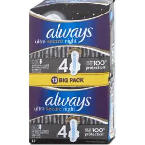 Always Дамски превръзки Ultra Secure Night, 12 бр (2073164)