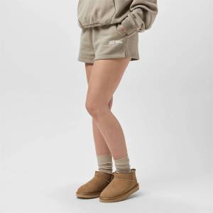 Jack Wills Поларени къси панталони Jack Wills Women's Graphic Fleece Jogger Shorts - Taupe