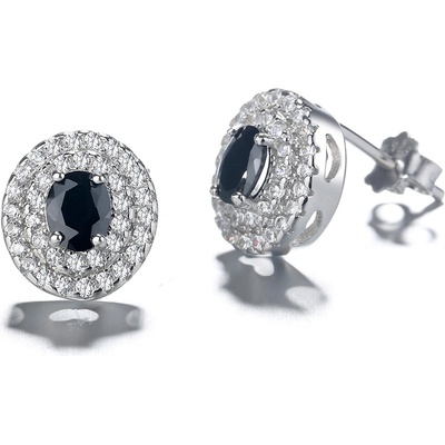 DELIS Сребърни обеци, jw1262, елегантен модел с черен камък, с родиево покритие (jw1262)