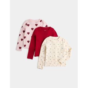 Marks & Spencer Топове със сърчица и висок дял памук (2-10 години), 3 броя Marks & Spencer многоцветен Marks & Spencer | Mnogotsveten | Момичешки | 2-3 години
