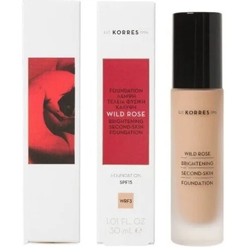 KORRES Озаряващ течен фон дьо тен с дълготраен ефект Дива роза , Korres Wild Rose Brightening Second-Skin Foundation SPF15 WRF3 30ml