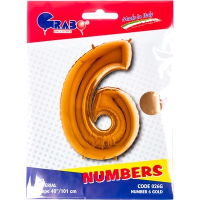 Grabo Balloons Balónek fóliový Číslice 6 zlatá 102cm