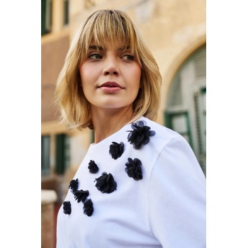 Moodo Бяла блуза с черни цветя Moodo | Byal | ЖЕНИ | XS