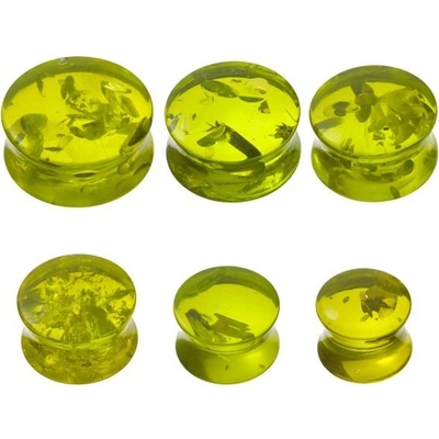 Šperky eshop piercing do ucha plug imitace zeleného jantaru C36.6