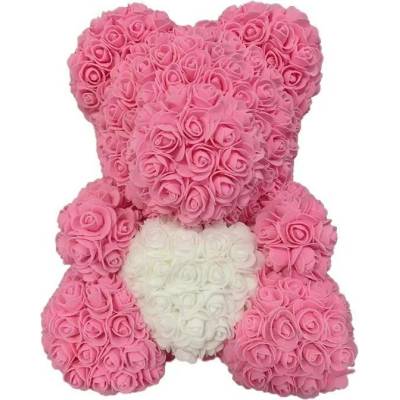 BudNej medvídek z růží se srdcem 25 cm - růžový - MN9411