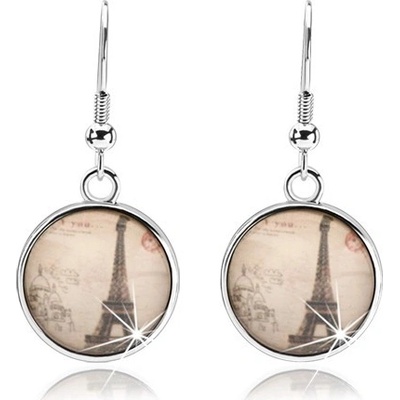 Šperky eshop kruhové kabošon vypouklé sklo Eiffelova věž béžové pozadí SP73.16