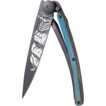 DEEJO 1gb159 tattoo black blue beech / Ултралеко джобно ножче с дръжка от синьо буково дърво (1gb159)