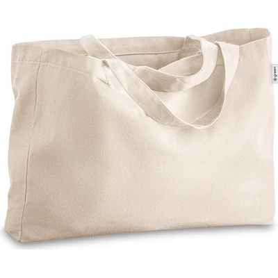 Větší pevná bavlněná nákupní nebo plážová taška přírodní s delšími držadly, (280 g/m²)