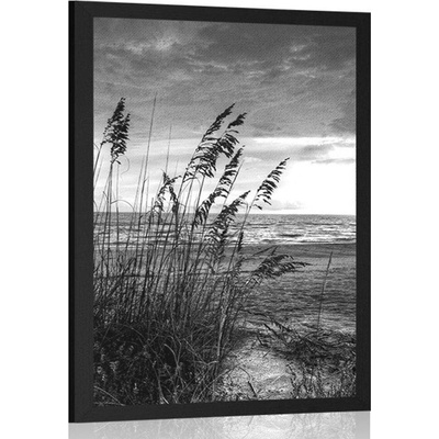 Plakát západ slunce na pláži v černobílém provedení - 40x60 silver