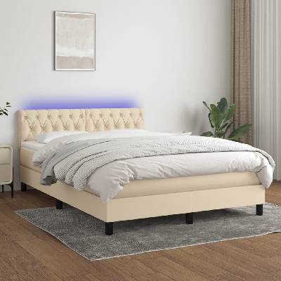Petrashop 3133402 boxspring postel s matrací a LED krémová textil