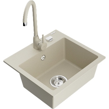Mexen Milo мивка от гранит с 1 камера и кухненски смесител Telma, бежов - 6505-69-670200-69 (6505-69-670200-69)