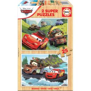 Educa Детски дървен пъзел Educa - Cars, 2 х 25 части (EDU18877)