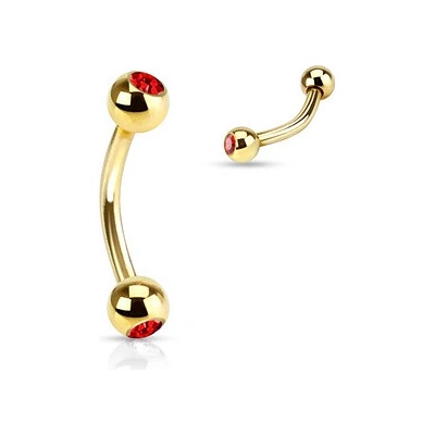 Šperky4U Pozlacený piercing do obočí červené kamínky OB01088-R