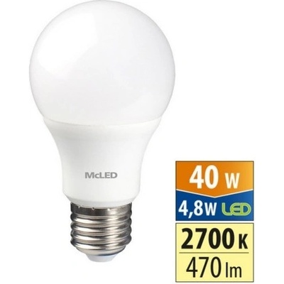 McLED lED žárovka E27 4,8W 40W teplá bílá 2700K ML-321.096.87.0