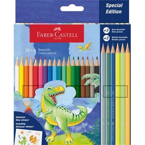 Faber-Castell Динозавър 18+6 шестоъгълни цветни моливи FC111222 (FC111222)