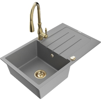 Mexen Bruno гранитна мивка с 1 отделение и отцедник със смесител Savita, сив (6513-71-672601-50)