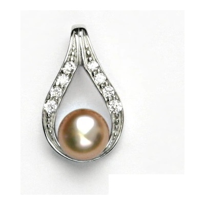 Čištín Zlatý přívěšek, bílé zlato, přírodní růžová perla,, přívěšek, P 1411