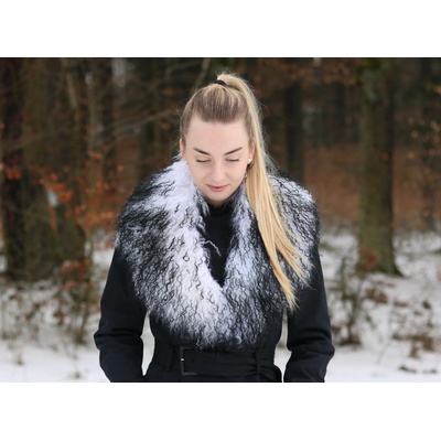 Špongr šálový golier z tibetskej ovce L-198 biela & čierna