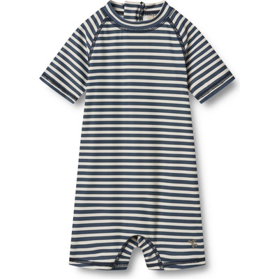 WHEAT Детски цял бански от ликра (UV защита) Wheat Kid's Swimsuit S/S Cas Lycra - Blue Stripe - размер 68 (EU) (750-1955-0112)
