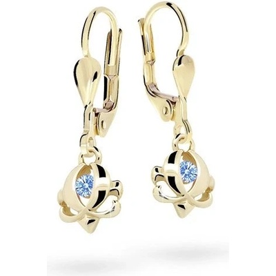 Danfil dětské náušnice C2218 ze žlutého zlata s kamínkem Arctic Blue zapínání klapka