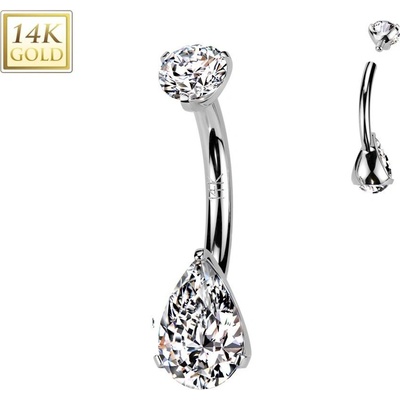 Šperky4U zlatý piercing do pupíku kapka ZL01273-WG