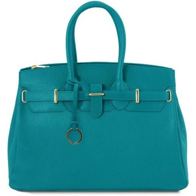 Tuscany Leather Kožená kabelka so zlatými kovovými detailmi tyrkysová 1529 1 102