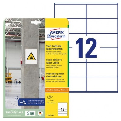Avery-Zweckform L7875-20 105 x 48 mm papier biela 240 ks trvalé, silné etikety lepiace; L7875-20
