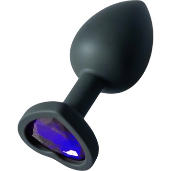 Sunfo - силиконов анален плъг със сърцевиден лилав камък (черен)