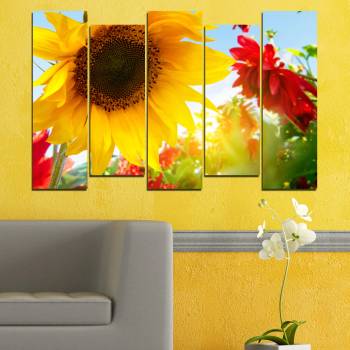 Vivid Home Картини пана Vivid Home от 5 части, Цветя, Канава, 110x65 см, 3-та Форма №0211