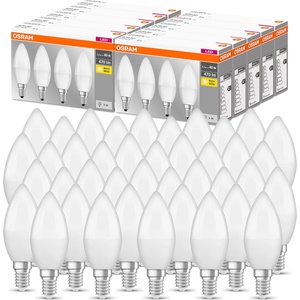 OSRAM LED Base Classic B, in candle shape with E14 base, not dimmable, replaces 40 watts, matt, warm white - 2700 Kelvin, 40 pack - BASECLB40 4, 9W/827 230VFR E14 10X4 OSRAM (BASECLB40 4,9W/827 230VFR E14 1