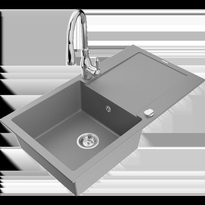 Leo гранитна мивка с 1 отделение с отцедник и кухненски смесител Savita, сив - 6501-71-672601-00 (6501-71-672601-00)
