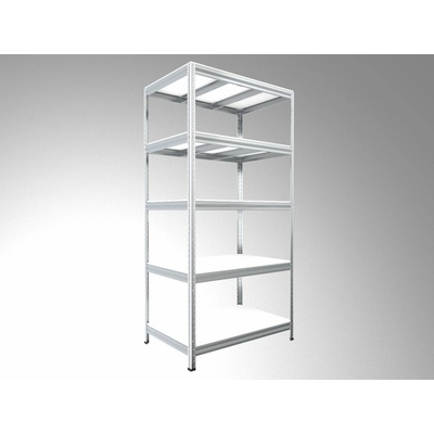Biedrax Regál do domácnosti 35 x 75 x 240 cm, pozink, 5 polic bílé lamino 12mm, nosnost 300 kg na polici