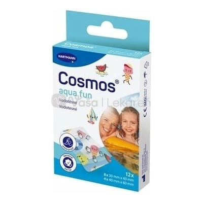 Cosmos Aqua Fun Vodotesná priehľadná náplasť na rany (2 veľkosti) 12 detských náplastí